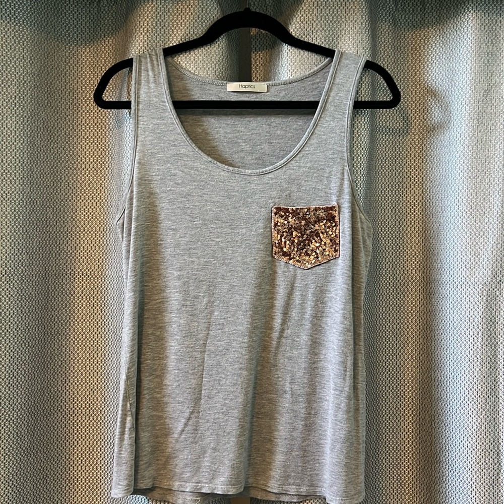 Heather grey Tank with gold sequin pocket